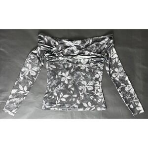 NWT Steve Madden XL Black Floral Mesh Off Shoulder Long Sleeve Rave Wrap Top $59